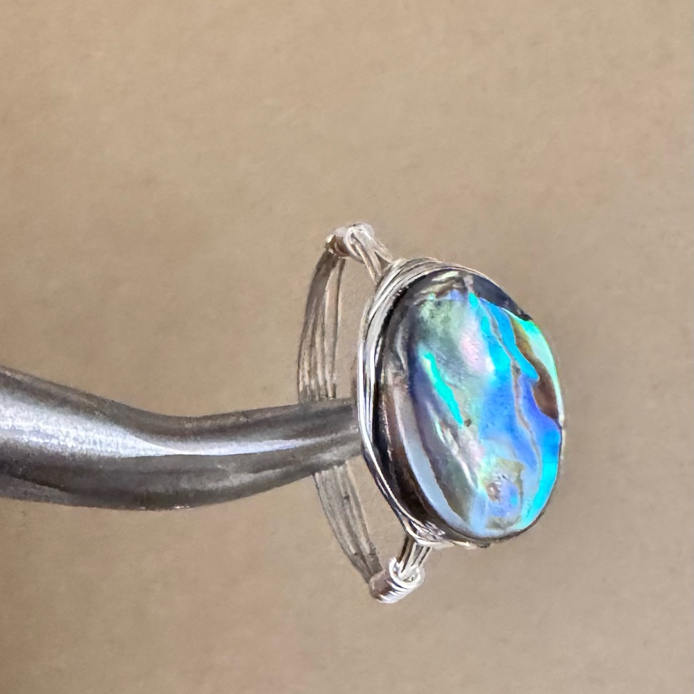 Elegant Silver Abalone Ring size 8